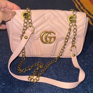 Light Pink Crossbody Bag with Gold Chain